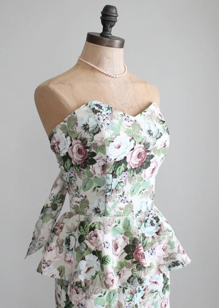 Vintage 1980s Floral Peplum Pin Up Style Dress