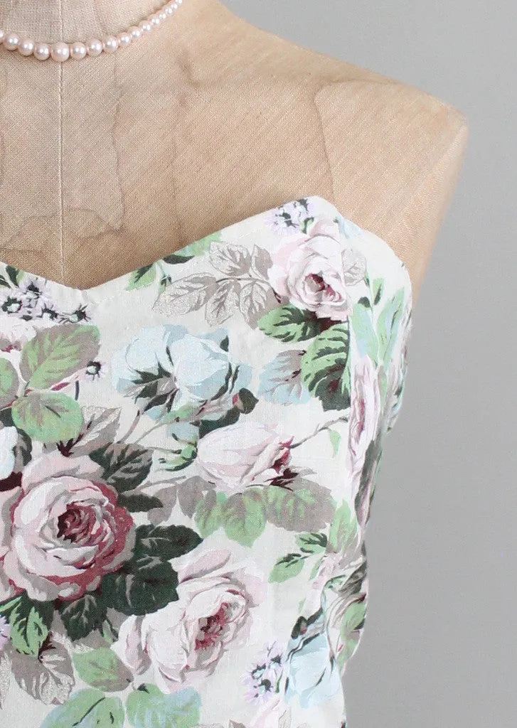 Vintage 1980s Floral Peplum Pin Up Style Dress