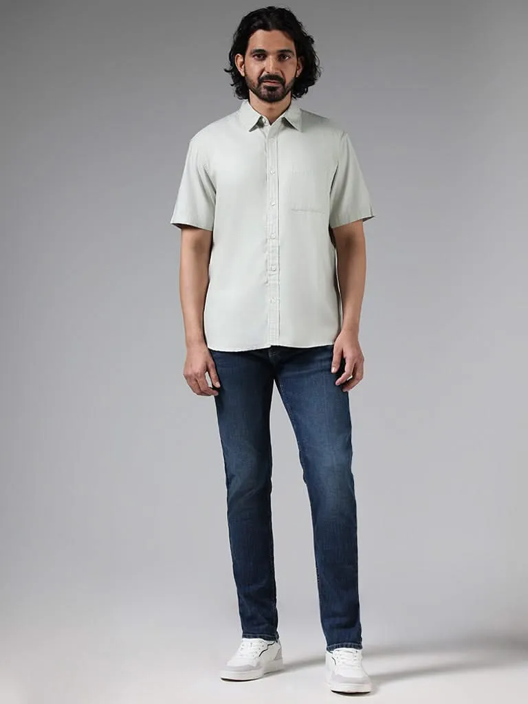 WES Casuals Solid Light Sage Cotton Blend Relaxed-Fit Shirt