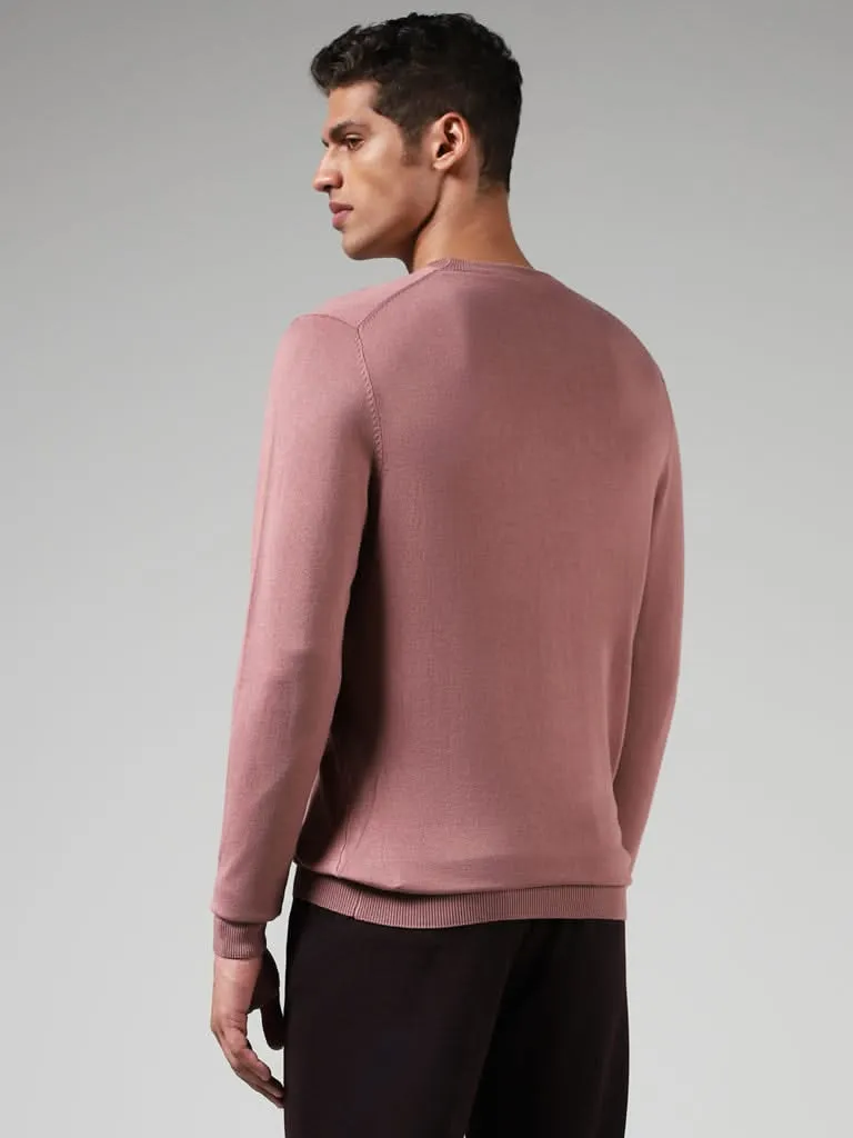 WES Formals Solid Pink Slim-Fit Sweater