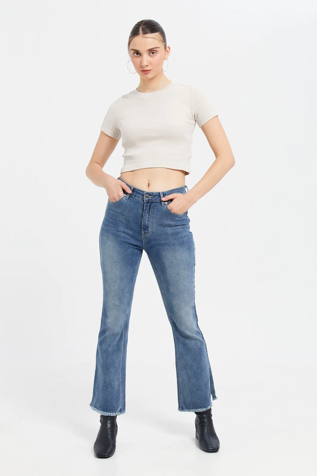 Women Blue High Rise Fit Flare Jeans